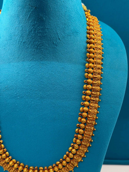 Long Kaas Necklace / Kaas Haram in 92.5 Silver Gold Polish (7128)