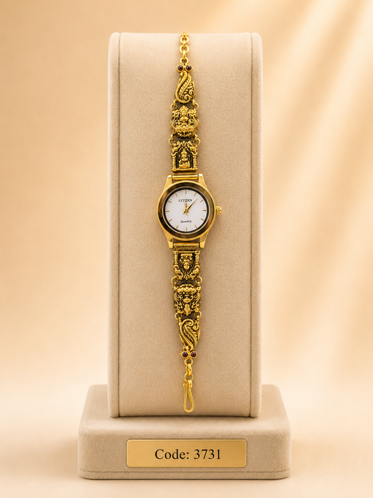 Gold Polished 925 Silver Antique Watch for Women (3731)