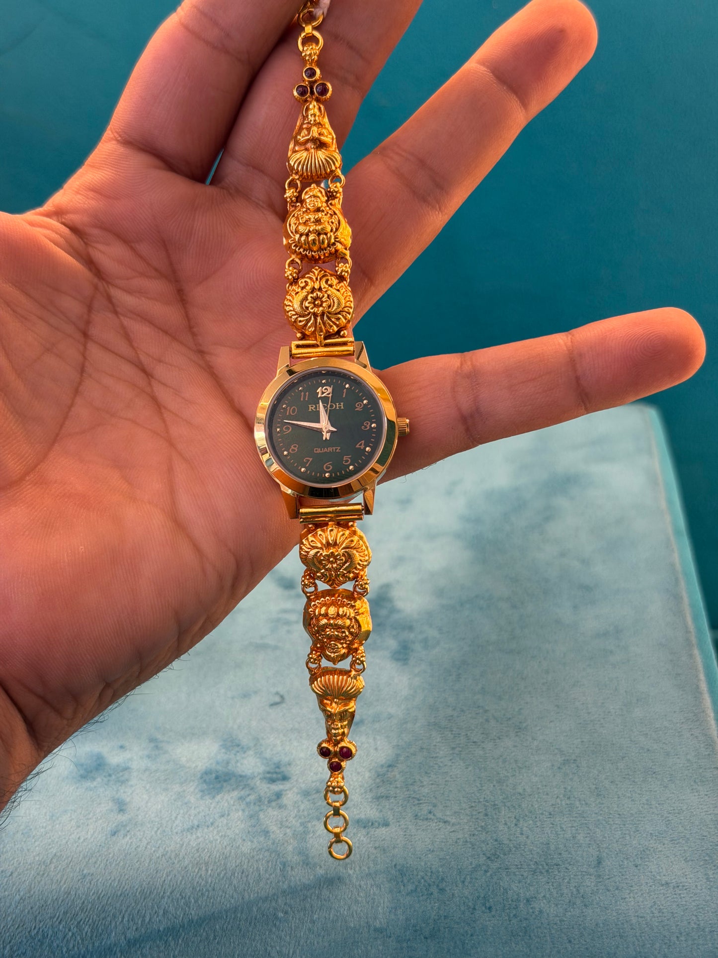 Gold Polished 925 Silver Antique Watch for Women (3738)