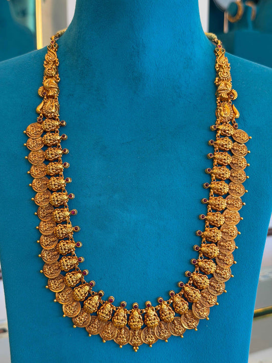 Long Kaas Necklace / Kaas Haram in 92.5 Silver Gold Polish (7132)
