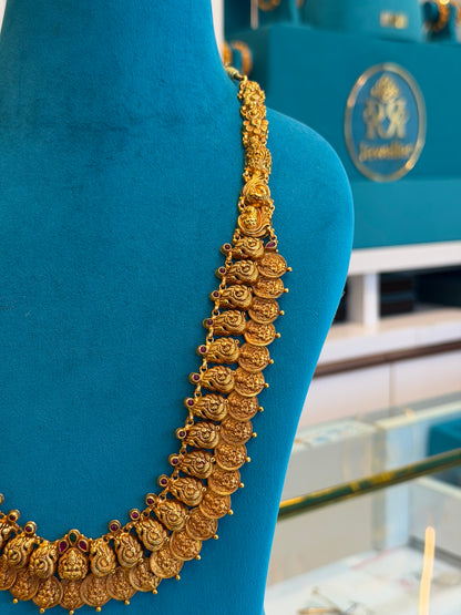 Long Kaas Necklace / Kaas Haram in 92.5 Silver Gold Polish (7130)