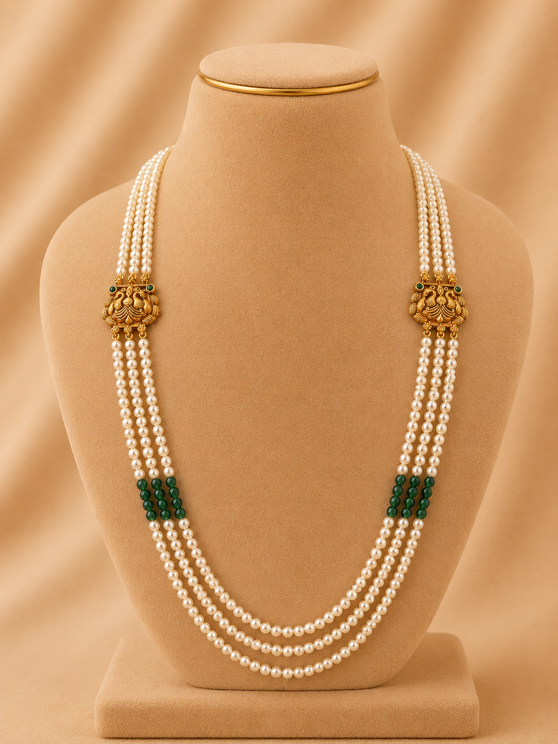 Beads Chain with 2 Mop in 92.5 Silver Gold Polished(6764)