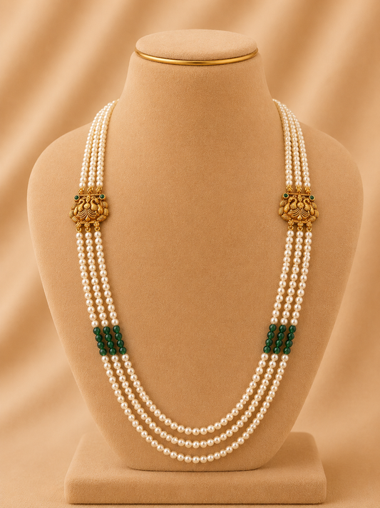 925 Sterling Silver Beads Chain with 2 Mop for Women – Traditional Design, Gold Polished, BIS Hallmarked (6764)
