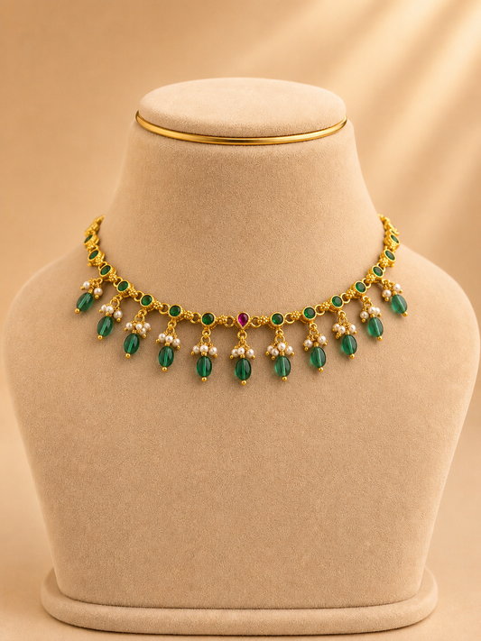 925 Sterling Silver Short Fancy Necklace for Women – Petite Design, Gold Polished, BIS Hallmarked (9802)