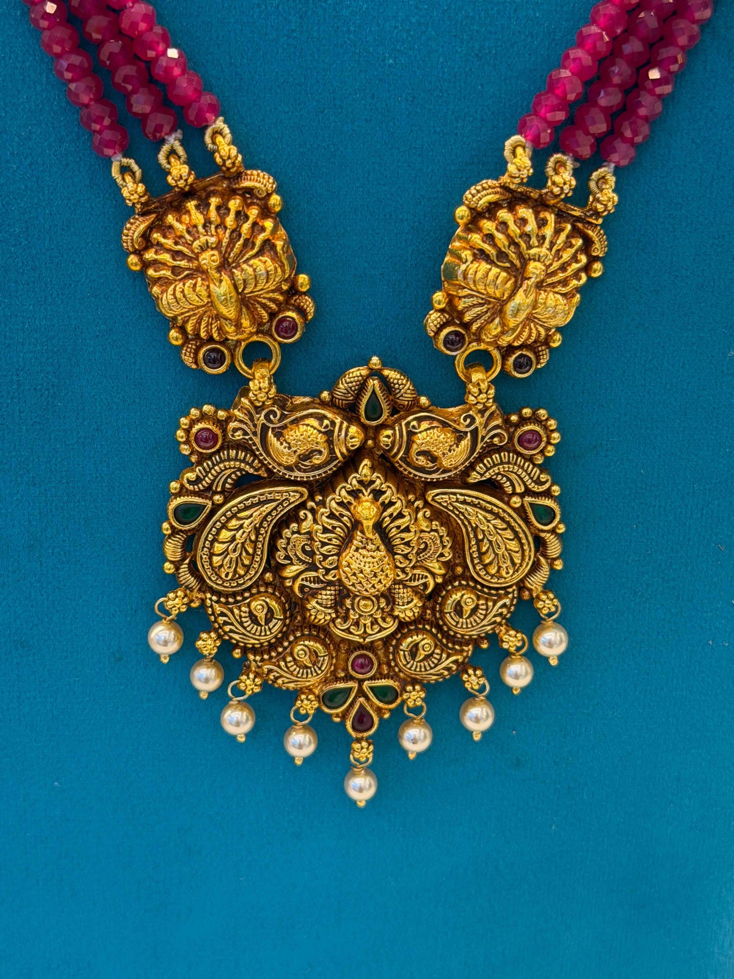 Beads Chain With Pendant in 92.5 Silver Gold Polished (6755)