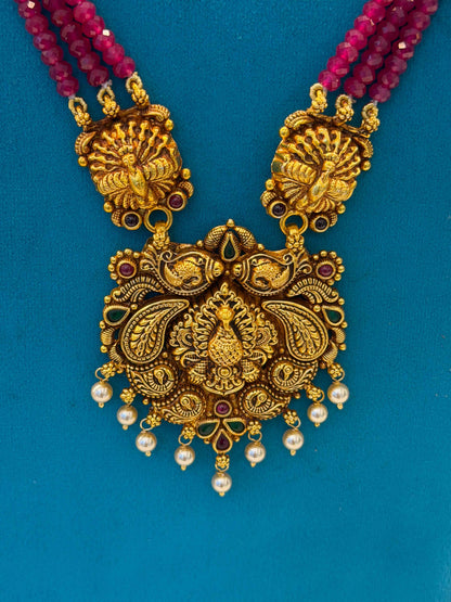 Beads Chain With Pendant in 92.5 Silver Gold Polished (6755)