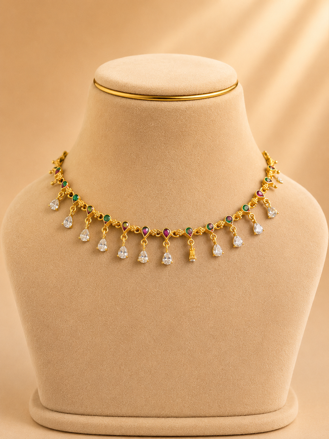 925 Sterling Silver Short Fancy Necklace for Women – Delicate Design, Gold Polished, BIS Hallmarked (9804)