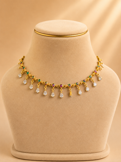 Short Fancy Necklace in 92.5 Silver Gold Polish (9804)