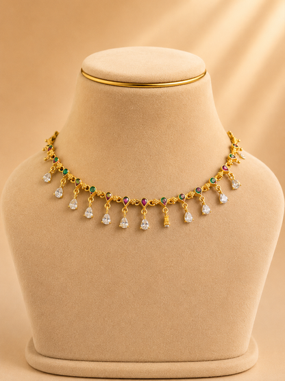 925 Sterling Silver Short Fancy Necklace for Women – Delicate Design, Gold Polished, BIS Hallmarked (9804)