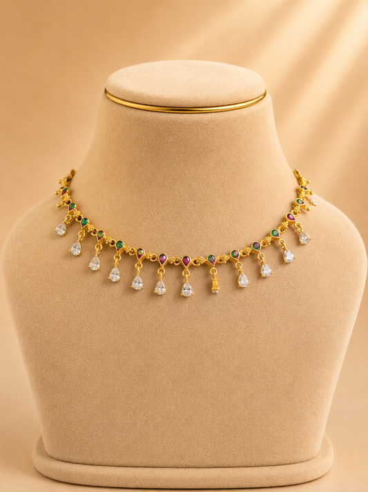 925 Sterling Silver Short Fancy Necklace for Women – Delicate Design, Gold Polished, BIS Hallmarked (9804)