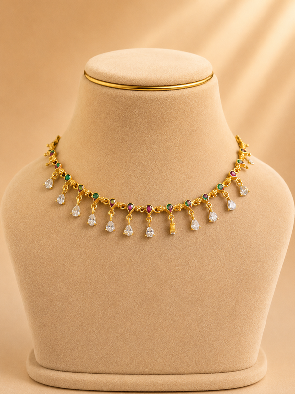 Short Fancy Necklace in 92.5 Silver Gold Polish (9804)