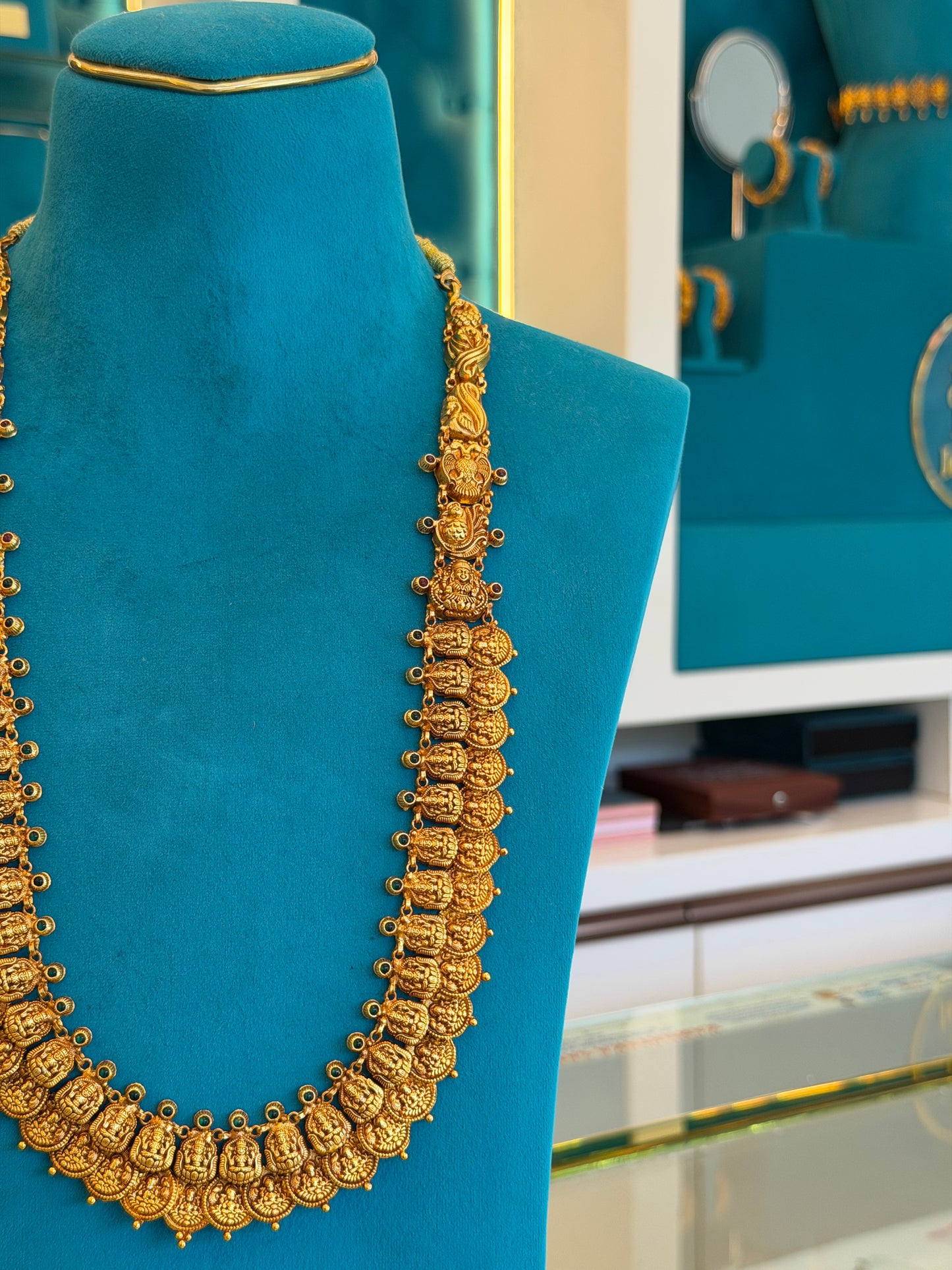Long Kaas Necklace / Kaas Haram in 92.5 Silver Gold Polish (7131)