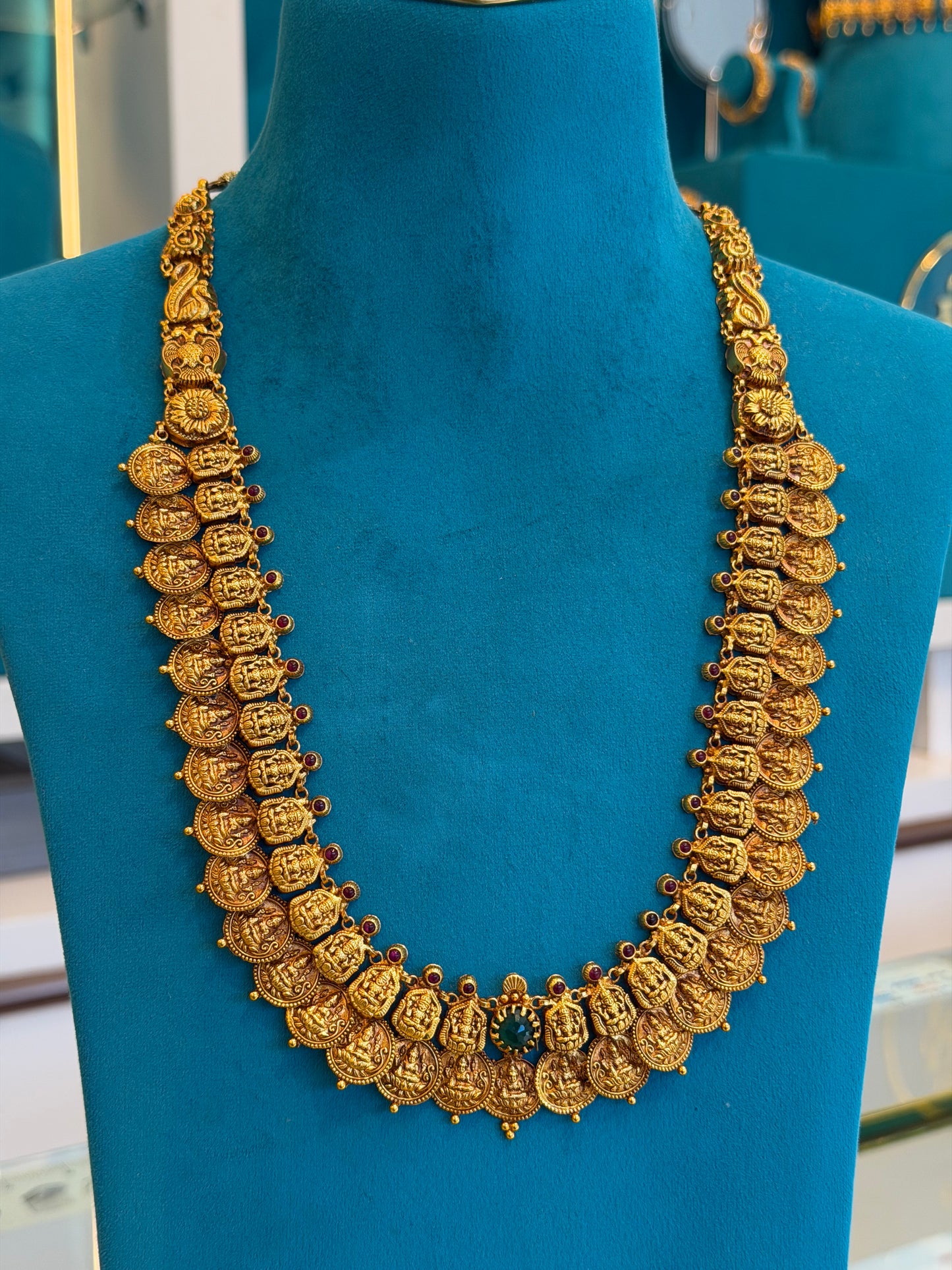 Long Kaas Necklace / Kaas Haram in 92.5 Silver Gold Polish (7133)