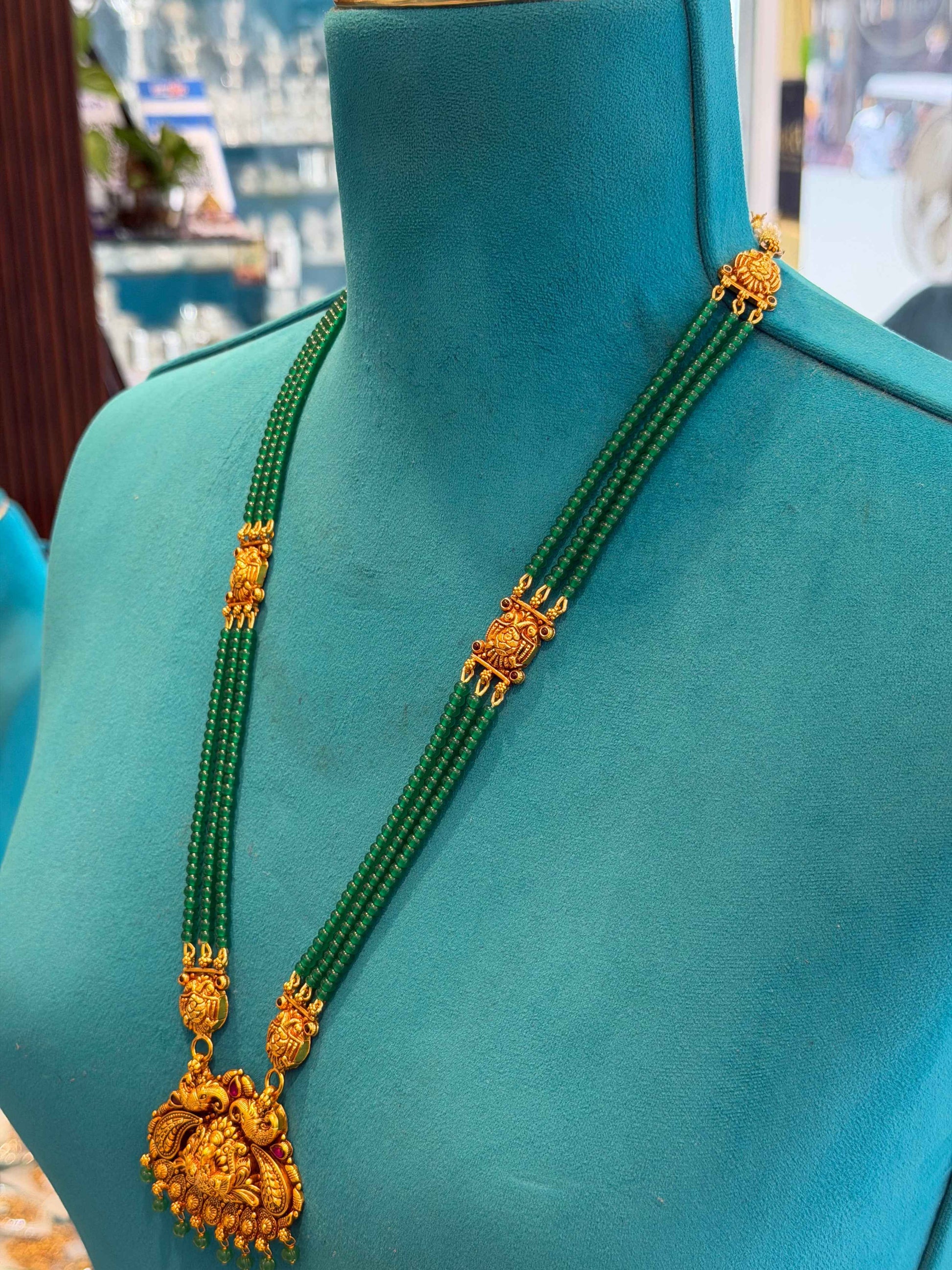 Beads Chain With Pendant in 92.5 Silver Gold Polished (6736)