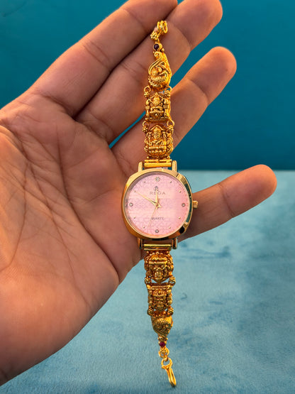 Gold Polished 925 Silver Antique Watch for Women (3740)