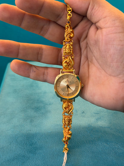 Gold Polished 925 Silver Antique Watch for Women (3741)