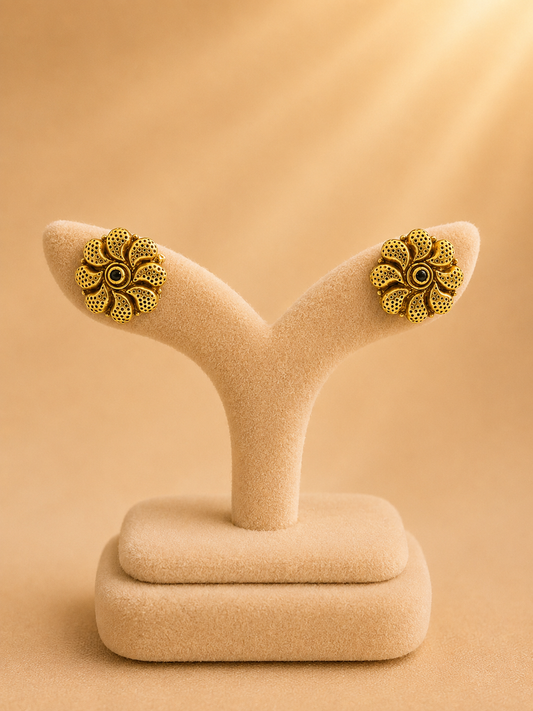 925 Sterling Silver Earrings for Women – Ceremonial Design, Gold Polished, BIS Hallmarked (1039)