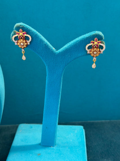 Short Fancy Necklace With Earrings in 92.5 Silver Gold Polish (9797)