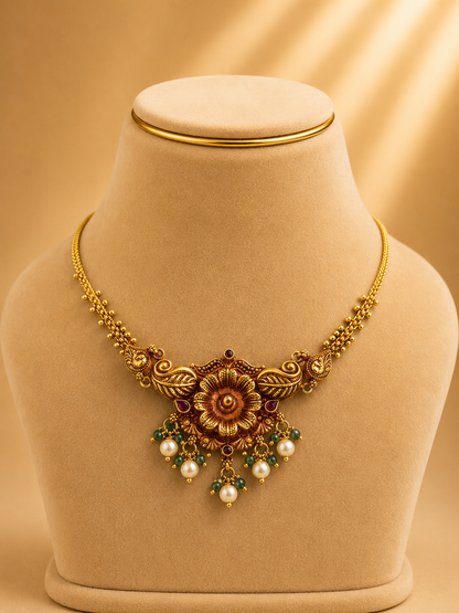 925 Sterling Silver Short Fancy Necklace for Women – Everyday Design, Gold Polished, BIS Hallmarked (9805)