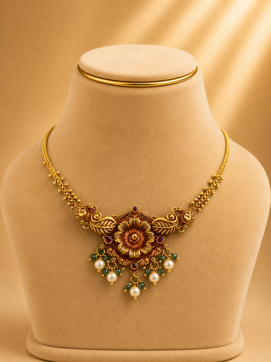925 Sterling Silver Short Fancy Necklace for Women – Everyday Design, Gold Polished, BIS Hallmarked (9805)
