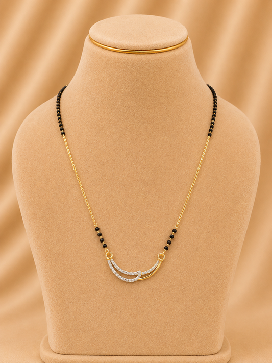 925 Sterling Silver Mangalsutra Fancy Chain for Women – Delicate Design, Gold Polished, BIS Hallmarked (4573)