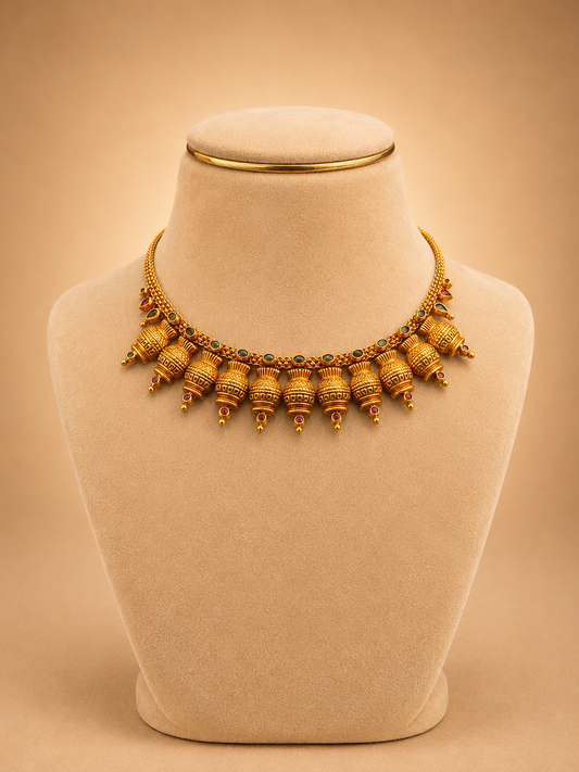 925 Sterling Silver Short Necklace for Women – Polished Design, Gold Polished, BIS Hallmarked (97781)