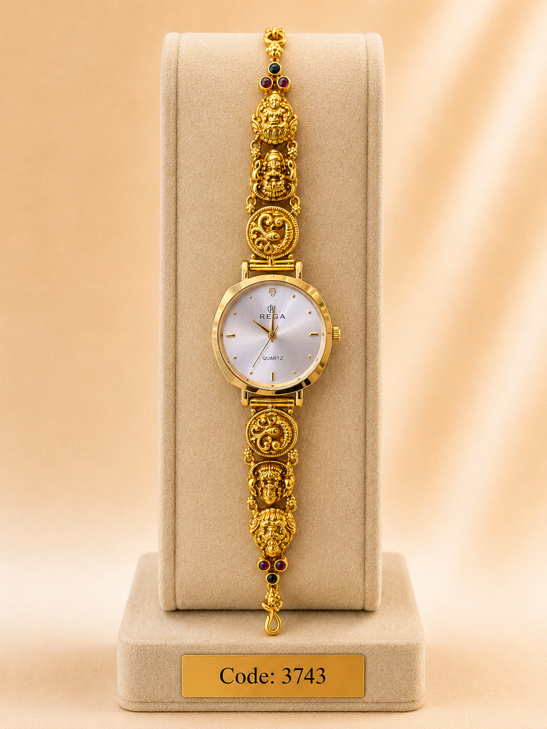 Gold Polished 925 Silver Antique Watch for Women (3743)