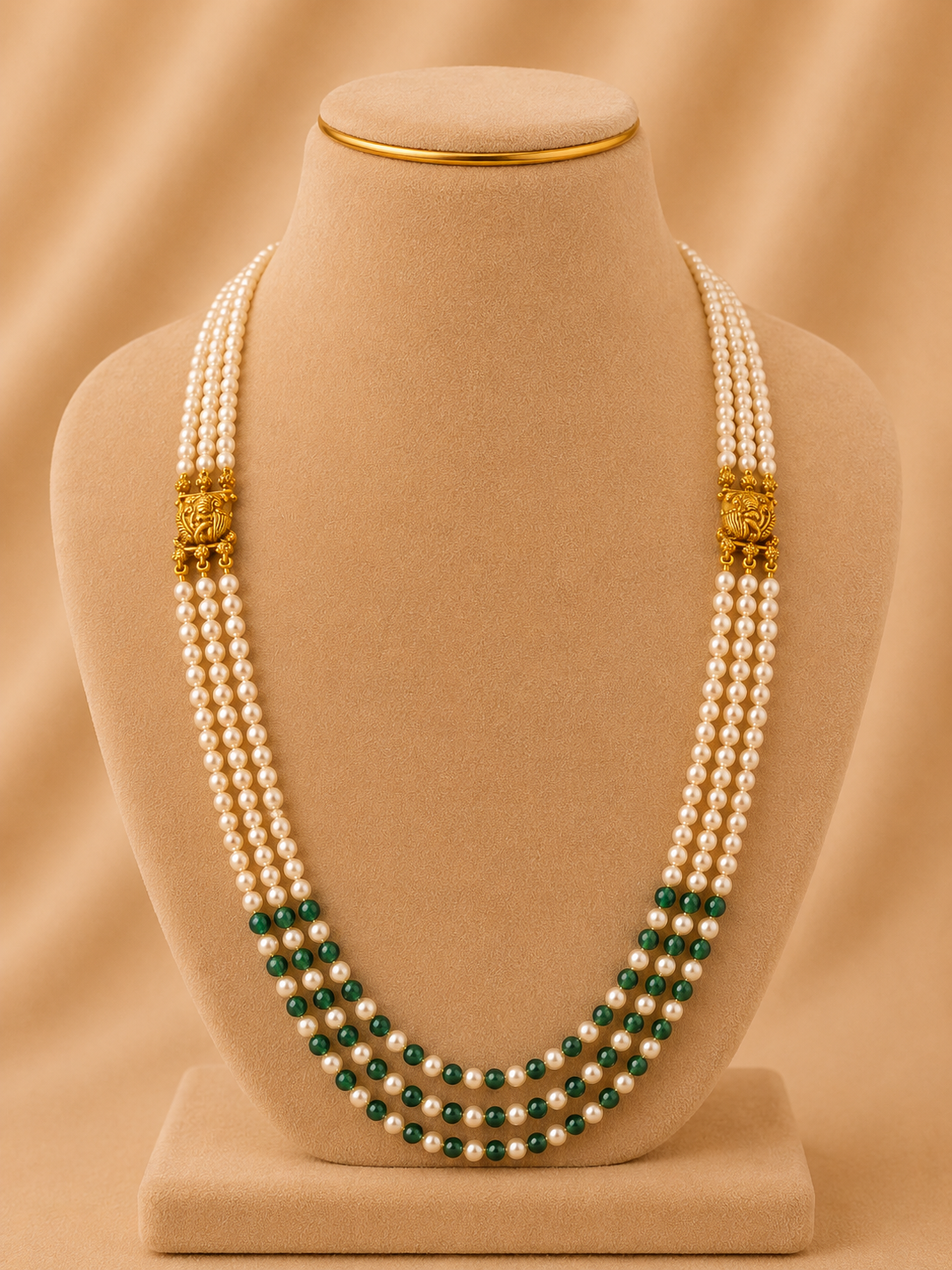 Beads Chain with 2 Mop in 92.5 Silver Gold Polished(6765)