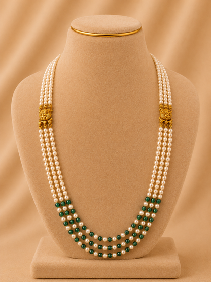 Beads Chain with 2 Mop in 92.5 Silver Gold Polished(6765)