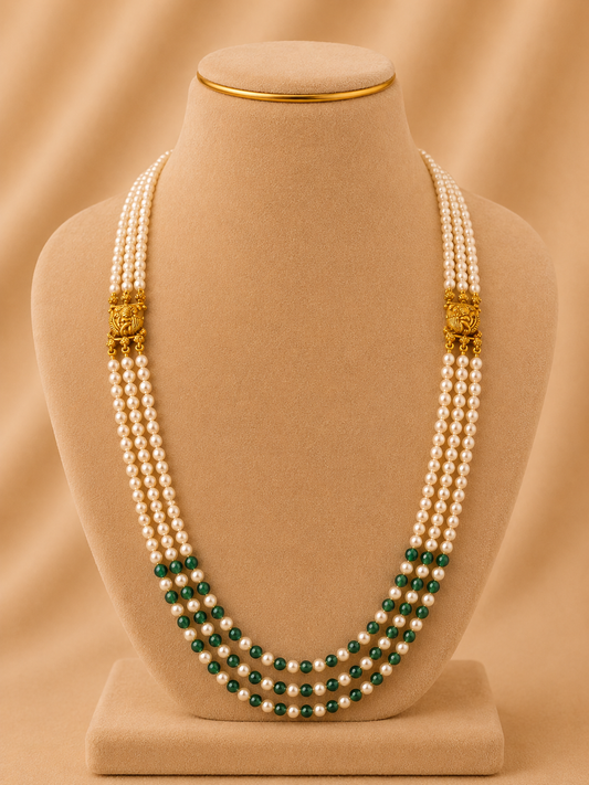 925 Sterling Silver Beads Chain with 2 Mop for Women – Petite Design, Gold Polished, BIS Hallmarked (6765)