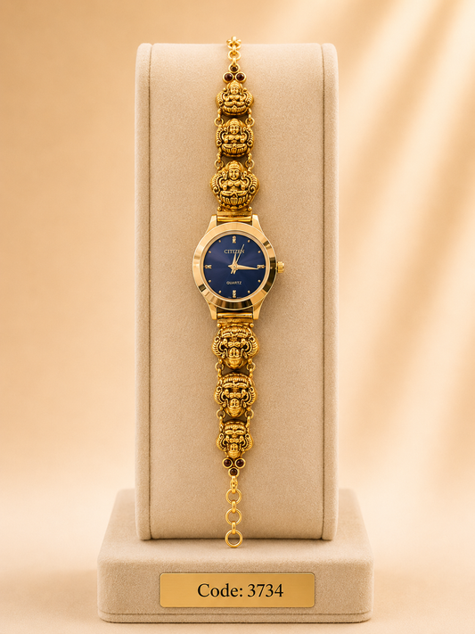 Gold Polished 925 Silver Antique Watch for Women (3734)