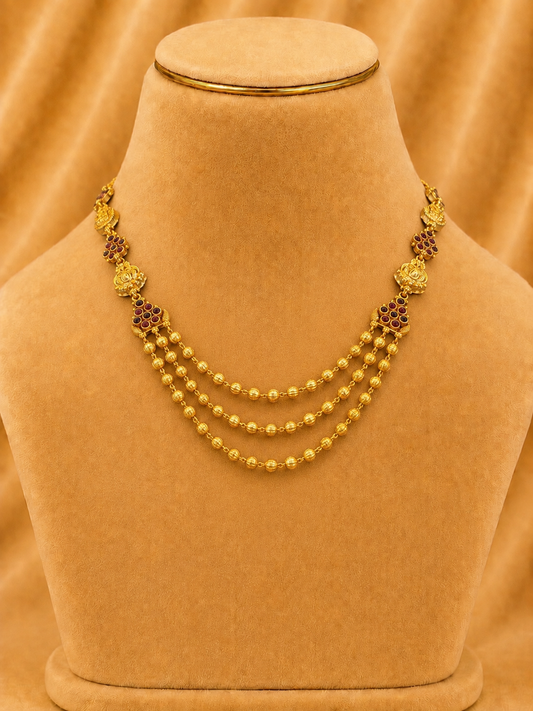 925 Sterling Silver Beads Chain Fancy for Women – Ethnic Design, Gold Polished, BIS Hallmarked (6775)