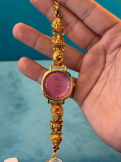Gold Polished 925 Silver Antique Watch for Women (3742)