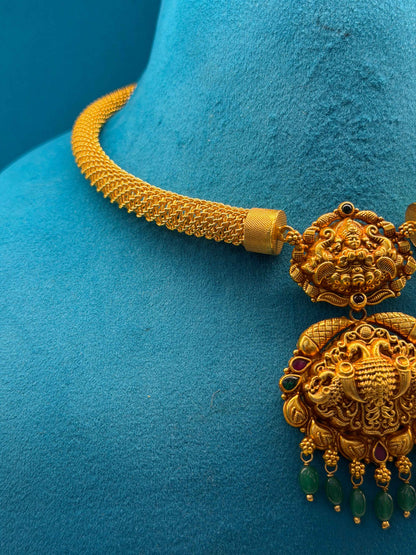 Short Necklace 92.5 Silver Gold Polish Fancy (9789)