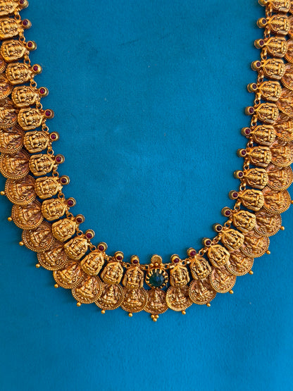 Long Kaas Necklace / Kaas Haram in 92.5 Silver Gold Polish (7133)