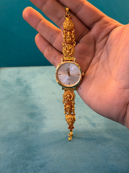 Gold Polished 925 Silver Antique Watch for Women (3743)