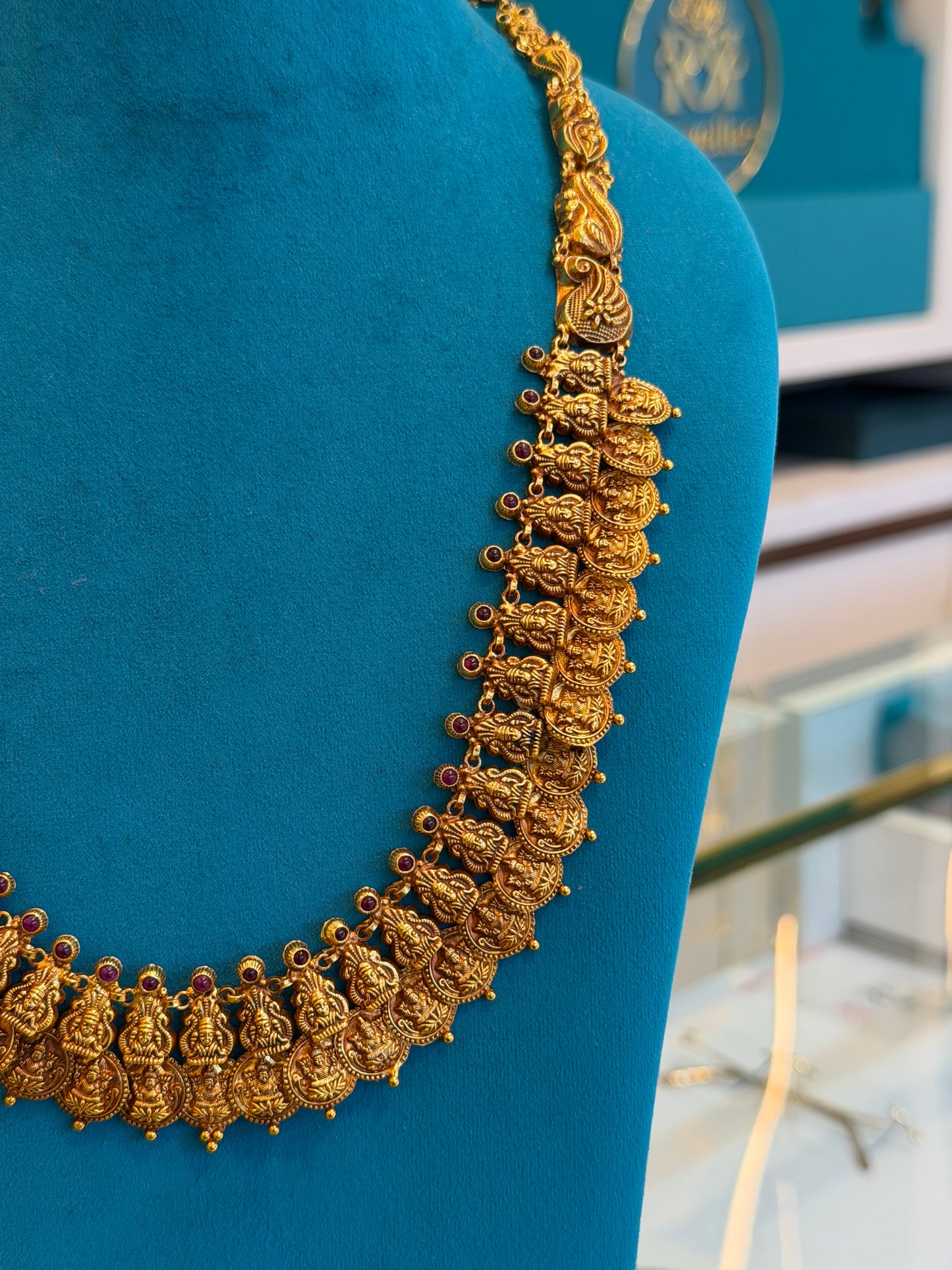 Long Kaas Necklace / Kaas Haram in 92.5 Silver Gold Polish (7134)
