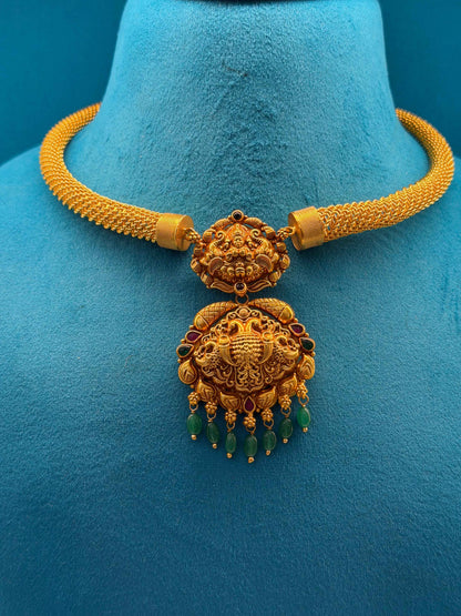 Short Necklace 92.5 Silver Gold Polish Fancy (9789)