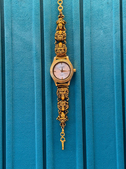 Gold Polished 925 Silver Antique Watch for Women (3733)