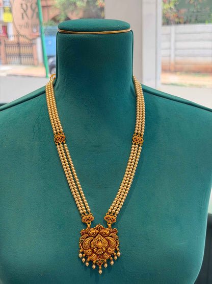 Beads Chain With Pendant in 92.5 Silver Gold Polished (6737)