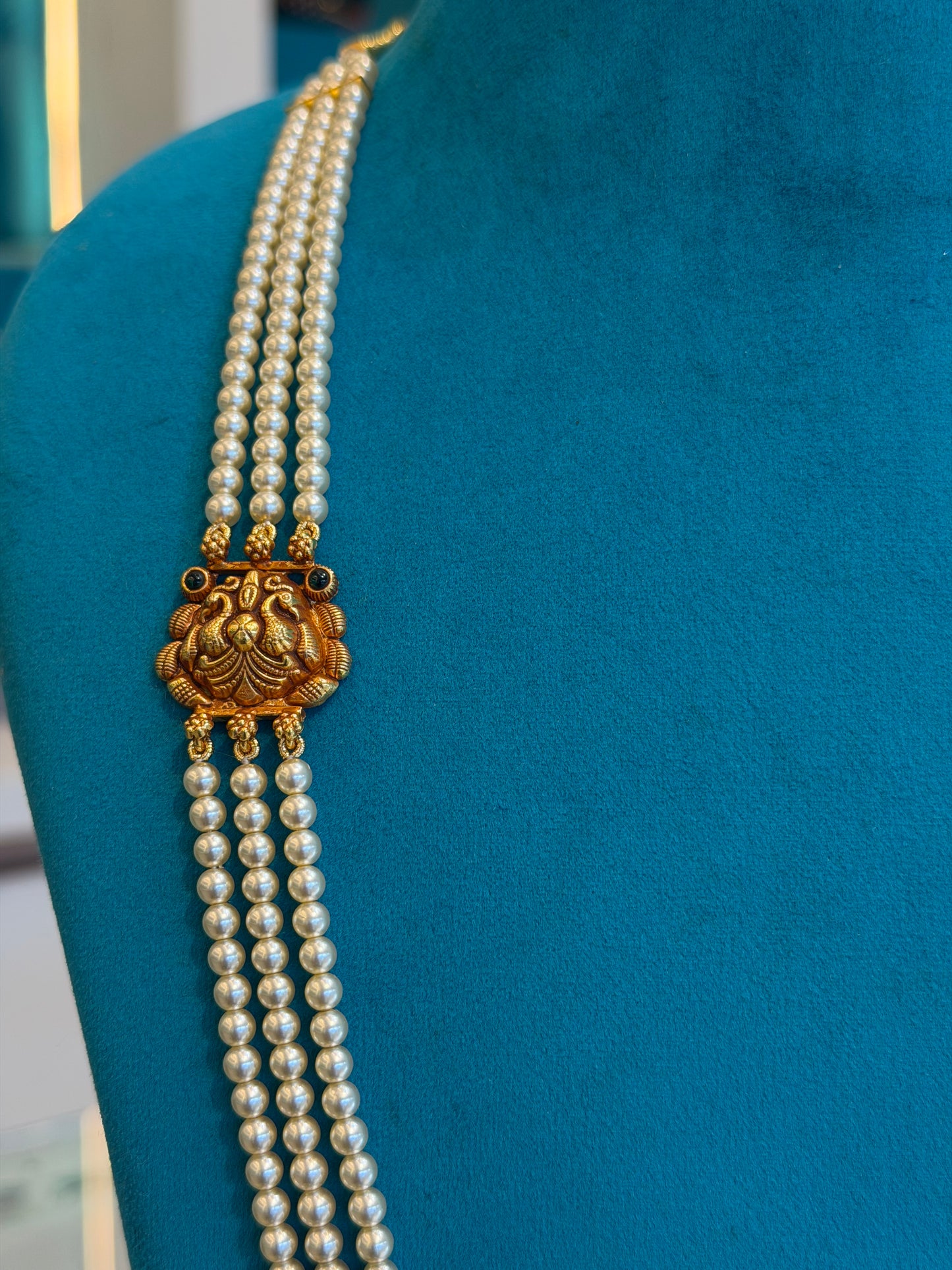 Beads Chain with 2 Mop in 92.5 Silver Gold Polished(6764)