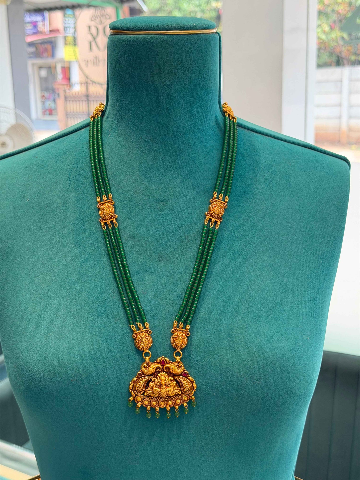 Beads Chain With Pendant in 92.5 Silver Gold Polished (6736)