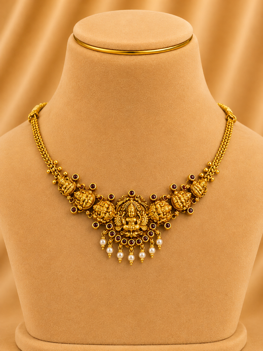 925 Sterling Silver Short Necklace for Women – Vintage-Inspired Design, Gold Polished, BIS Hallmarked (9810)