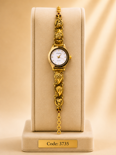 Gold Polished 925 Silver Antique Watch for Women (3735)
