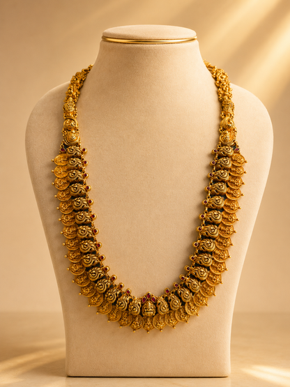 Long Kaas Necklace / Kaas Haram in 92.5 Silver Gold Polish (7130)
