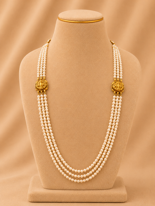 Beads Chain with 2 Mop in 92.5 Silver Gold Polished (6741)