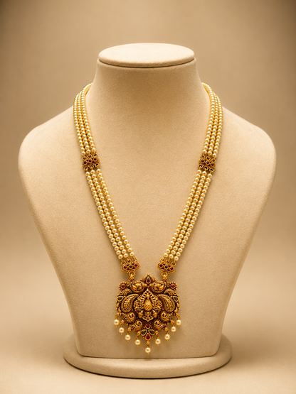 Beads Chain With Pendant in 92.5 Silver Gold Polished (6737)
