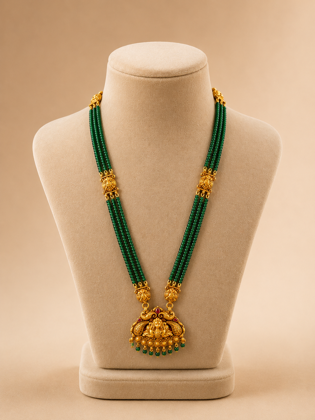 Beads Chain With Pendant in 92.5 Silver Gold Polished (6736)