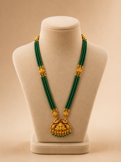 Beads Chain With Pendant in 92.5 Silver Gold Polished (6736)