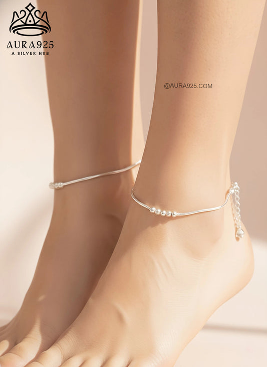 Sparkle with Style: Minimalist 925 Sterling Silver Anklet Set SLA-5141